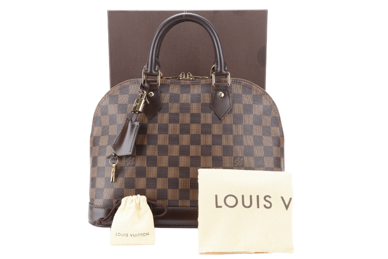 LOUIS VUITTON N53151 ALMA PM DAMIER EBENE CANVAS GOLD HARDWARE WITH LOCK&KEYS, DUST COVER AND BOX