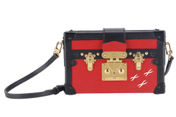 LOUIS VUITTON PETITE MALLE (M500313) ROUGE, BLACK EPI LEATHER SHOULDER BAG GOLD HARDWARE WITH DUST COVER AND BOX