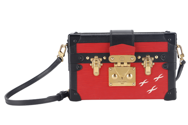 LOUIS VUITTON PETITE MALLE (M500313) ROUGE, BLACK EPI LEATHER SHOULDER BAG GOLD HARDWARE WITH DUST COVER AND BOX