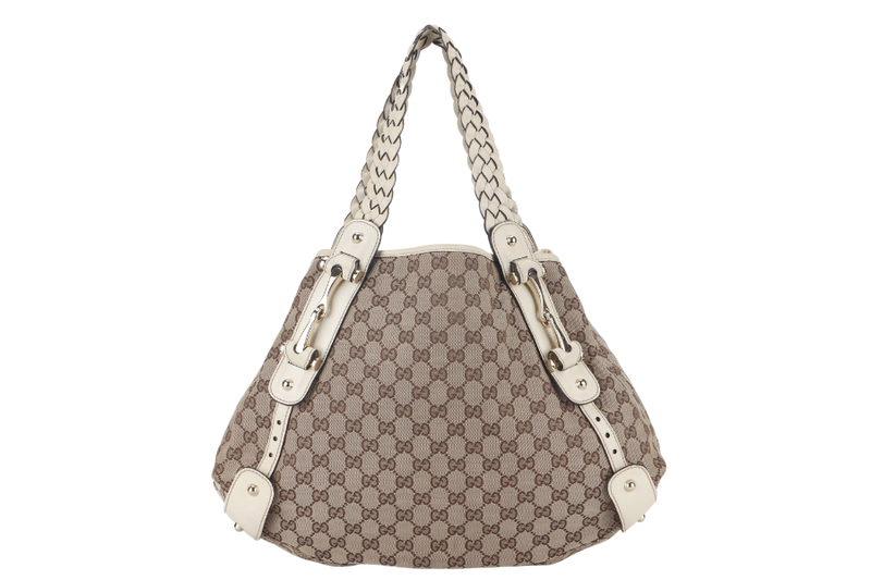 GUCCI GG HORSEBIT SHOULDER BAG (137621) BEIGE CANVAS PALLADIUM HARDWARE NO DUST COVER