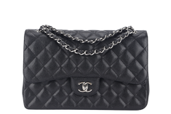 CHANEL CLASSIC FLAP JUMBO (1524xxxx) BLACK CAVIAR SILVER HARDWARE WITH CARD AND DUST COVER