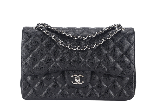 CHANEL CLASSIC FLAP JUMBO (1524xxxx) BLACK CAVIAR SILVER HARDWARE WITH CARD AND DUST COVER