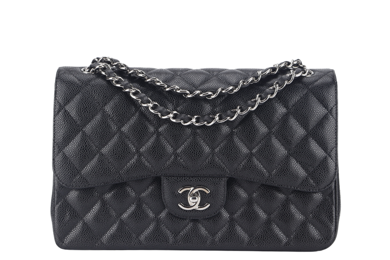 CHANEL CLASSIC FLAP JUMBO (1524xxxx) BLACK CAVIAR SILVER HARDWARE WITH CARD AND DUST COVER