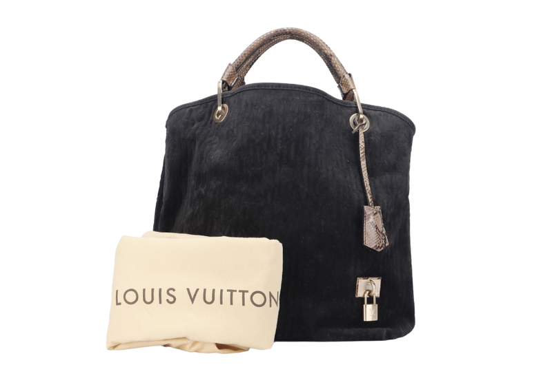 LOUIS VUITTON WHISPER WITH PYTHON SKIN HANDLE (M95811) (FL2058) GM SIZE, KOHL MONOGRAM EMBOSSED SUEDE, WITH DUST COVER