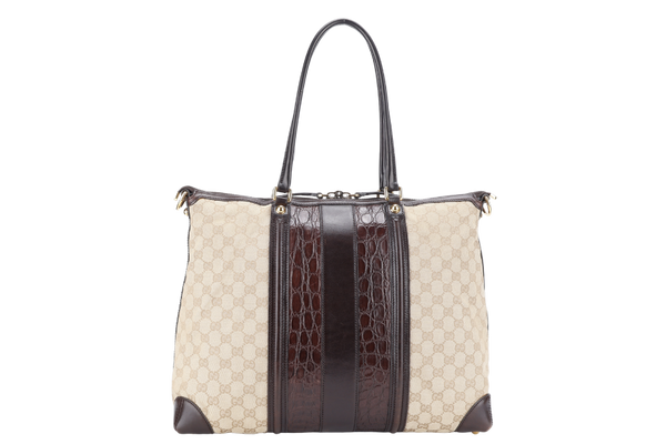 GUCCI GG MONOGRAM CROCODILE WEB SECRET TOTE BAG WITH STRAPS AND DUST COVER