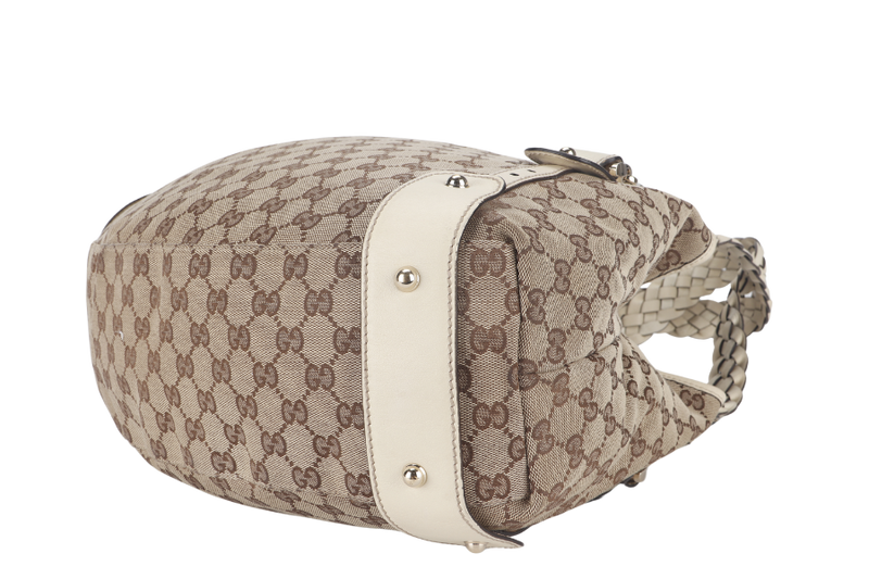 GUCCI GG HORSEBIT SHOULDER BAG (137621) BEIGE CANVAS PALLADIUM HARDWARE NO DUST COVER