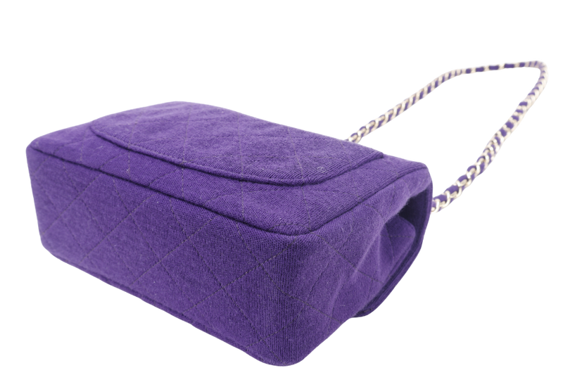 CHANEL CLASSIC FLAP MINI SQUARE (648xxxx) PURPLE JERSEY GOLD HARDWARE WITH DUST COVER AND CARD