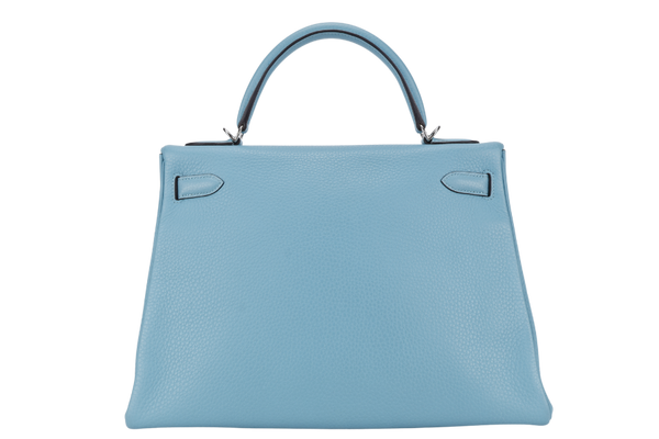 HERMES KELLY 32 BLUE ATOLL CLEMENCE SILVER HARDWARE STAMP X (YEAR 2016) WITH KEYS&LOCK, STRAPS, DUST COVER AND BOX