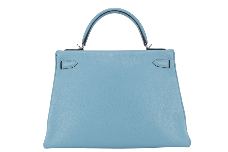 HERMES KELLY 32 BLUE ATOLL CLEMENCE SILVER HARDWARE STAMP X (YEAR 2016) WITH KEYS&LOCK, STRAPS, DUST COVER AND BOX