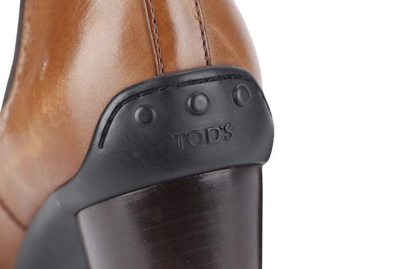 TODS HIGH BOOTIES HEEL BROWN LEATHER SIZE 41