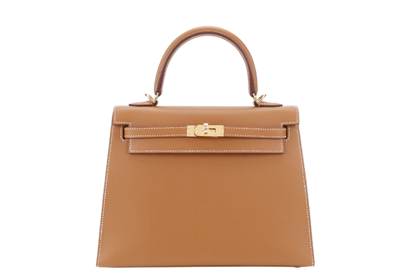 HERMES KELLY SELLIER 25 STAMP K (YEAR 2025) GOLD COLOR EPSOM LEATHER GOLD HARDWARE WITH STRAPS, LOCK&KEYS,DUST COVER AND BOX