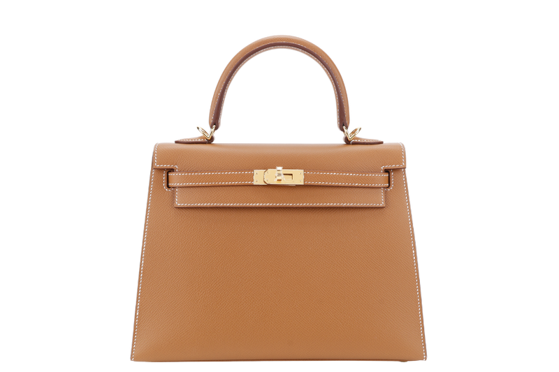 HERMES KELLY SELLIER 25 STAMP K (YEAR 2025) GOLD COLOR EPSOM LEATHER GOLD HARDWARE WITH STRAPS, LOCK&KEYS,DUST COVER AND BOX
