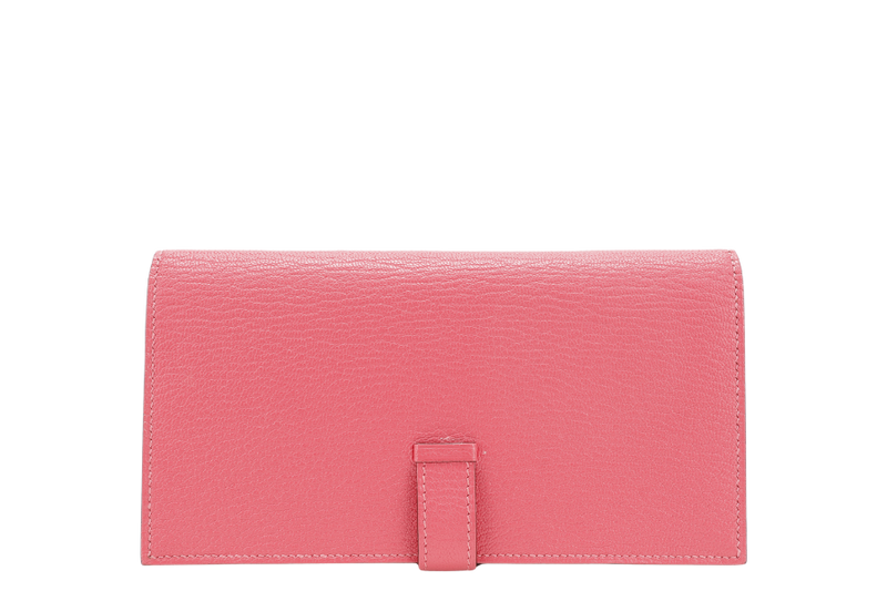 HERMES BEARN WALLET ROUGE PIMENT STAMP X (YEAR 2016) CHEVRE LEATHER SILVER HARDWARE WITH BOX NO DUST COVER