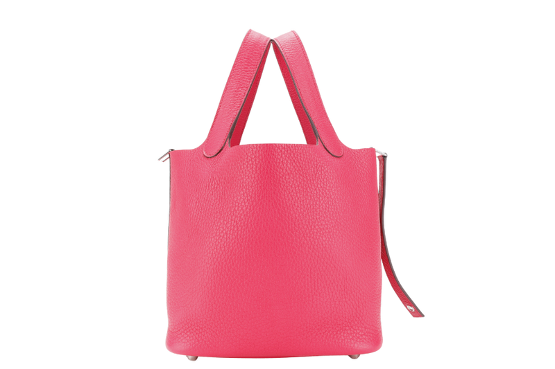 HERMES PICOTIN 18 ROSE TEXAS COLOR CLEMENCE LEATHER STAMP A (2017) SILVER HARDWARE WITH LOCK & KEYS AND DUST COVER