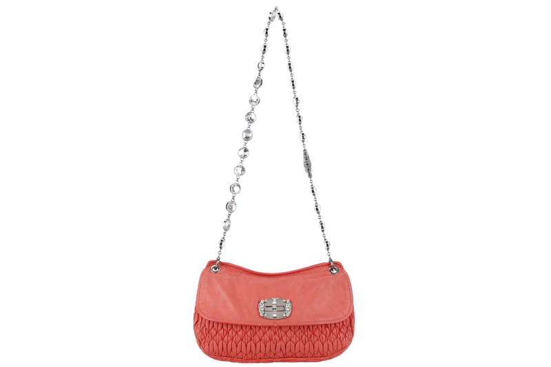 MIU MIU TURN LOCK CRYSTAL CROSSBODY BAG MEDIUM PINK LEATHER SILVER HARDWARE NO DUST COVER