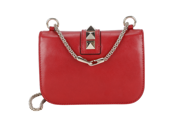 VALENTINO GARAVANI LOCK MINI RED LEATHER SHOULDER BAG WITH DUST COVER