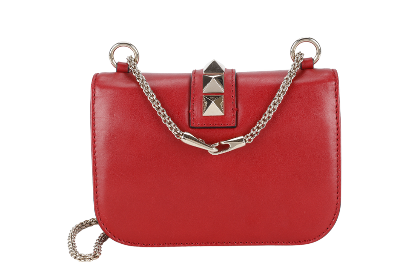 VALENTINO GARAVANI LOCK MINI RED LEATHER SHOULDER BAG WITH DUST COVER