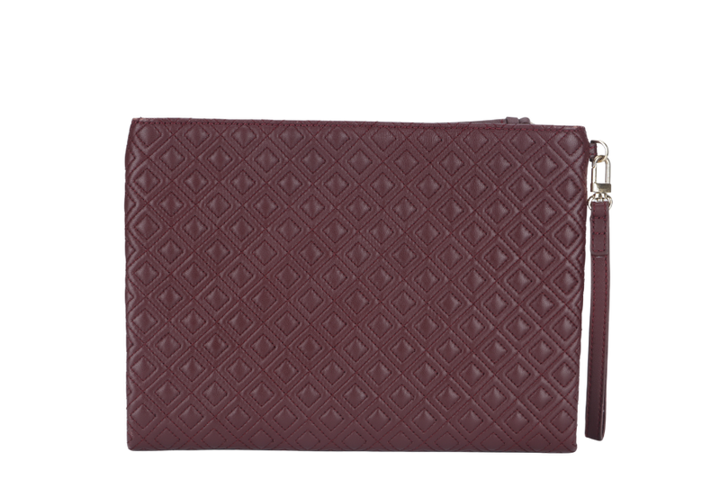 TORY BURCH MAROON FLEMING POUCH WITH DUST COVER