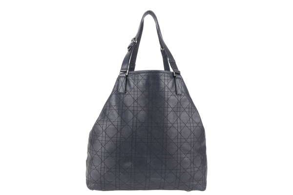 CHRISTIAN DIOR SHOULDER BAG (03-BM-1014) BLACK CANNAGE PATTERNED LEATHER SILVER HARDWARE NO DUST COVER