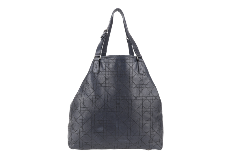 CHRISTIAN DIOR SHOULDER BAG (03-BM-1014) BLACK CANNAGE PATTERNED LEATHER SILVER HARDWARE NO DUST COVER