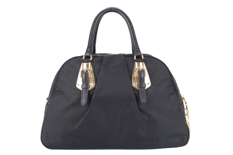 PRADA BL0470 BLACK NYLON BOWLING BAG GOLD HARDWARE WITH CARD, DUST COVER AND LOCK