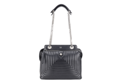 FENDI DOT COM BAG BLACK CALF LEATHER SILVER HARDWARE WITH DUST COVER