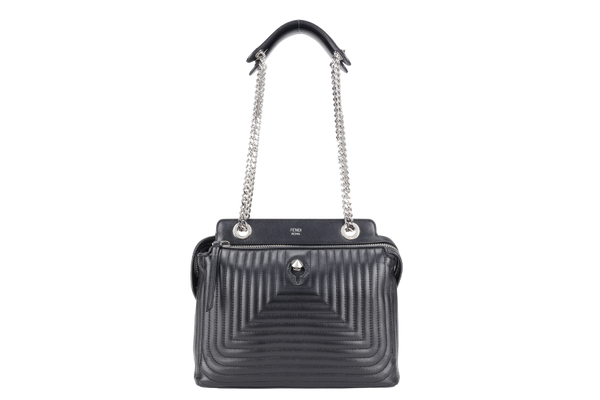 FENDI DOT COM BAG BLACK CALF LEATHER SILVER HARDWARE WITH DUST COVER