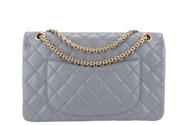 CHANEL REISSUE 2.55 (1893xxxx) MEDIUM DOUBLE FLAP DARK GREY CAVIAR LEATHER GOLD HARDWARE WITH DUST COVER