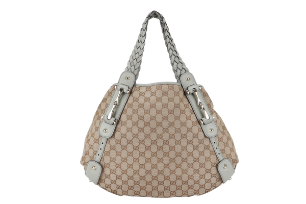 GUCCI GG MEDIUM HOBO BAG (137621) GREY CANVAS SILVER HARDWARE WITH DUST COVER