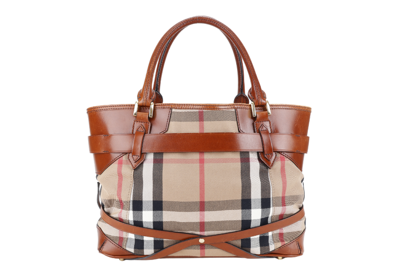 BURBERRY LYNHER CHECK BRIDLE LEATHER TOTE WITH DUST COVER