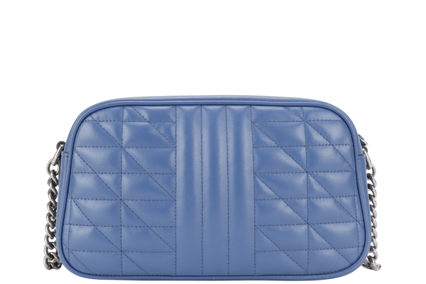 GUCCI MARMONT BLUE LEATHER CAMERA BAG SILVER HARDWARE WITH DUST COVER AND BOX