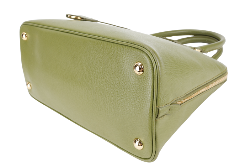 PRADA LIME GREEN SAFFIANO LUX LEATHER (BL0837) PROMENADE SATCHEL GOLD HARDWARE WITH STRAPS ,CARD AND DUST COVER