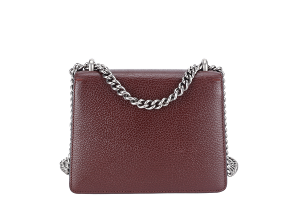 GUCCI 421970 493075 DIONYSUS MINI MAROON TANNED LEATHER SHOULDER BAG SILVER HARDWARE WITH DUST COVER