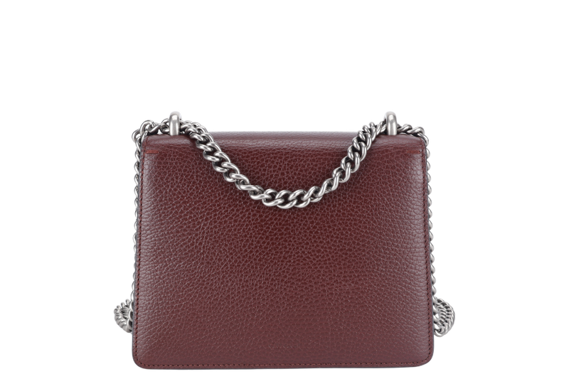 GUCCI 421970 493075 DIONYSUS MINI MAROON TANNED LEATHER SHOULDER BAG SILVER HARDWARE WITH DUST COVER