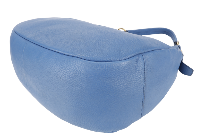 PRADA ZIP TOP HOBO VITELLO DAINO BAG LARGE BLUE LEATHER GOLD HARDWARE NO DUST COVER