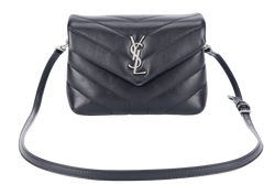 YVES SAINT LAURENT (YSL) LOULOU TOY BLACK LEATHER SHOULDER BAG SILVER HARDWARE WITH LEATHER STRAPS, DUST COVER AND BOX