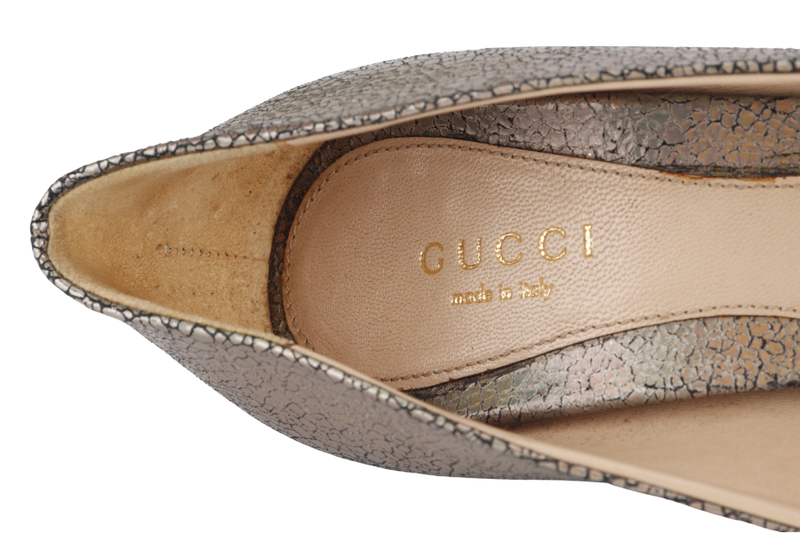 GUCCI HORSEBIT HIGH HEELS METALLIC GOLD  SIZE 34