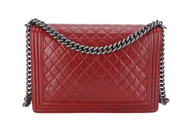 CHANEL LEBOY LARGE RED LAMBSKIN LEATHER RUTHENIUM HARDWARE (1837xxxx) WITH CARD AND DUST COVER