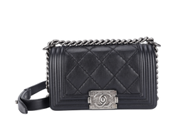 CHANEL LEBOY MINI BLACK CALF LEATHER RUTHENIUM CHAIN (1875xxxx) WITH DUST COVER AND CARD