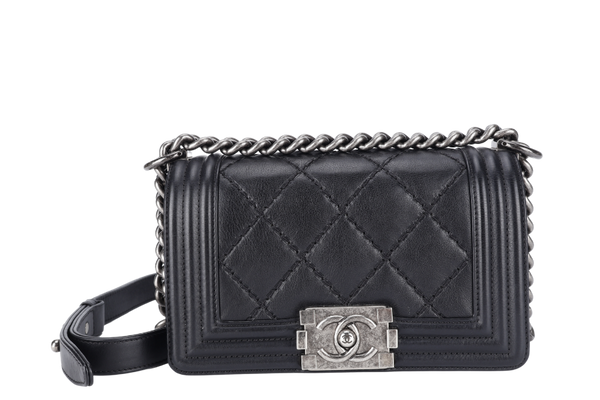 CHANEL LEBOY MINI BLACK CALF LEATHER RUTHENIUM CHAIN (1875xxxx) WITH DUST COVER AND CARD