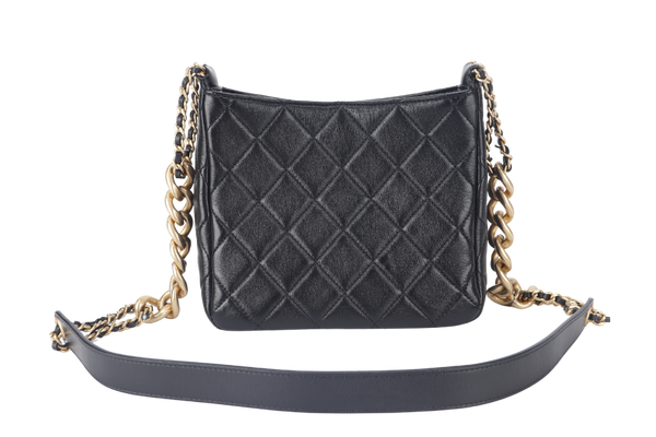 CHANEL 22P HOBO BAG (K63xxxx) BLACK SMALL LAMBSKIN GOLD HARDWARE WITH DUST COVER AND BOX