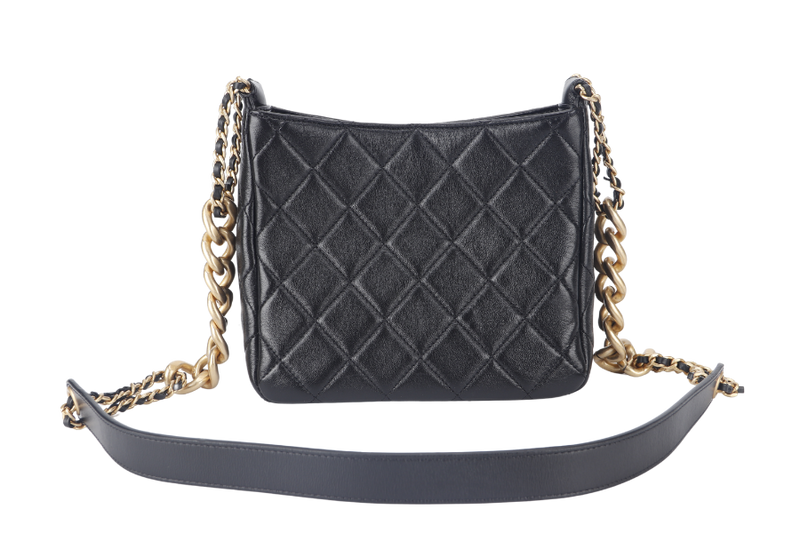 CHANEL 22P HOBO BAG (K63xxxx) BLACK SMALL LAMBSKIN GOLD HARDWARE WITH DUST COVER AND BOX