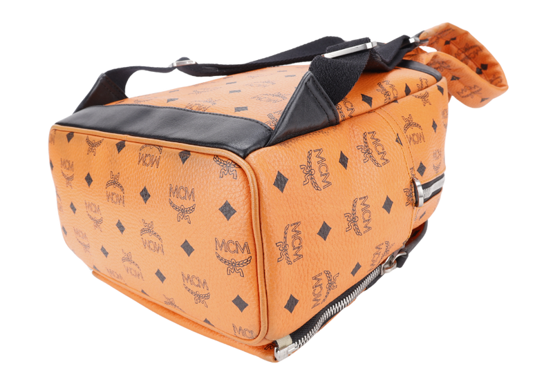 MCM STARK DUAL BACKPACK ORANGE-BLACK LEATHER SILVER HARDWARE NO DUST COVER