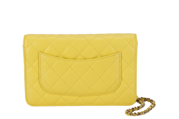 CHANEL CLASSIC WALLET ON CHAIN MICROCHIP (ETGCxxxx) YELLOW CAVIAR LEATHER SILVER HARDWARE WITH DUST COVER AND BOX