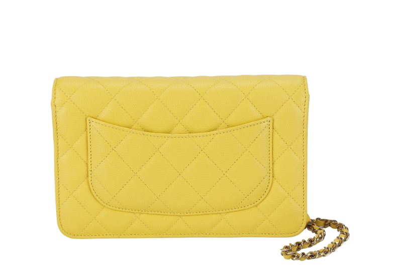 CHANEL CLASSIC WALLET ON CHAIN MICROCHIP (ETGCxxxx) YELLOW CAVIAR LEATHER SILVER HARDWARE WITH DUST COVER AND BOX