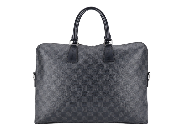 LOUIS VUITTON N48224 PORTE DOCUMENT JOULE BRIEFCASE DAMIER GRAPHITE CANVAS SILVER HARDWARE WITH STRAPS