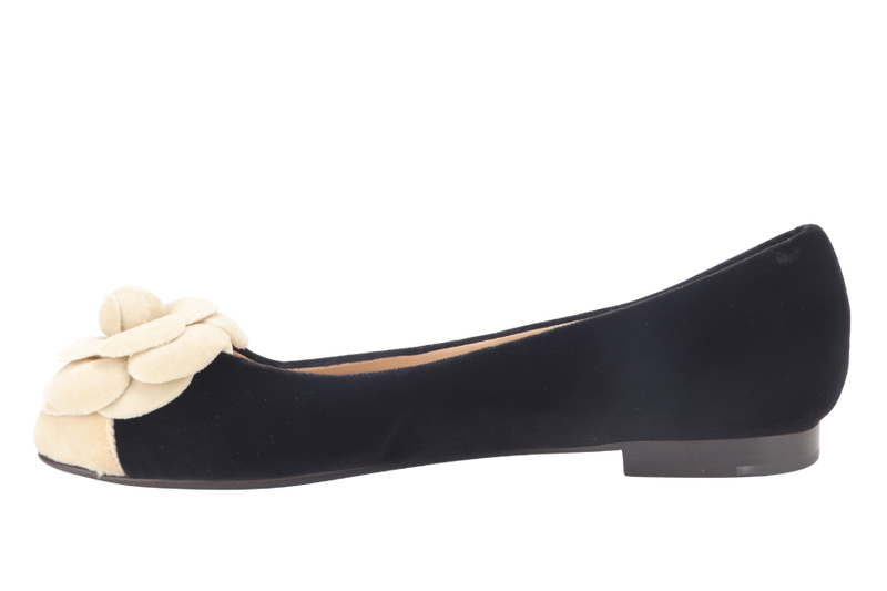 CHANEL BALLERINA FLATS BLACK VELVET SIZE 37C WITH DUST COVER