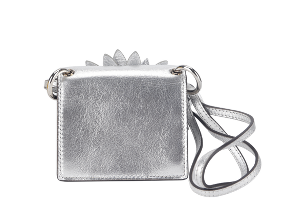 FENDI FLOWER MICRO KAN-I (8BS003) METALLIC SILVER CROSSBODY BAG WITH DUST COVER AND BOX