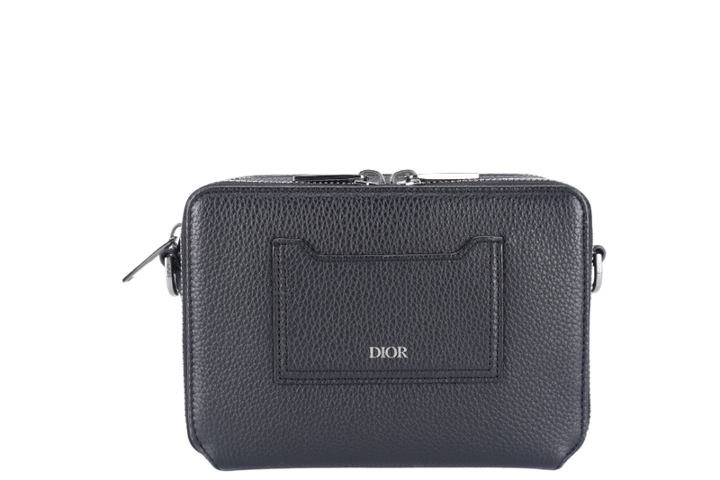 CHRISTIAN DIOR GRAINED BLACK CALFSKIN ICON ZIPPED POUCH WITH STRAPS NO DUST COVER