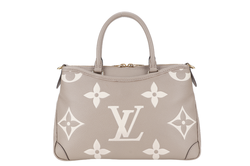 LOUIS VUITTON M46585 TRIANON PM MONOGRAM EMPREINTE TOURTERELLE LEATHER GOLD HARDWARE WITH STRAPS AND DUST COVER